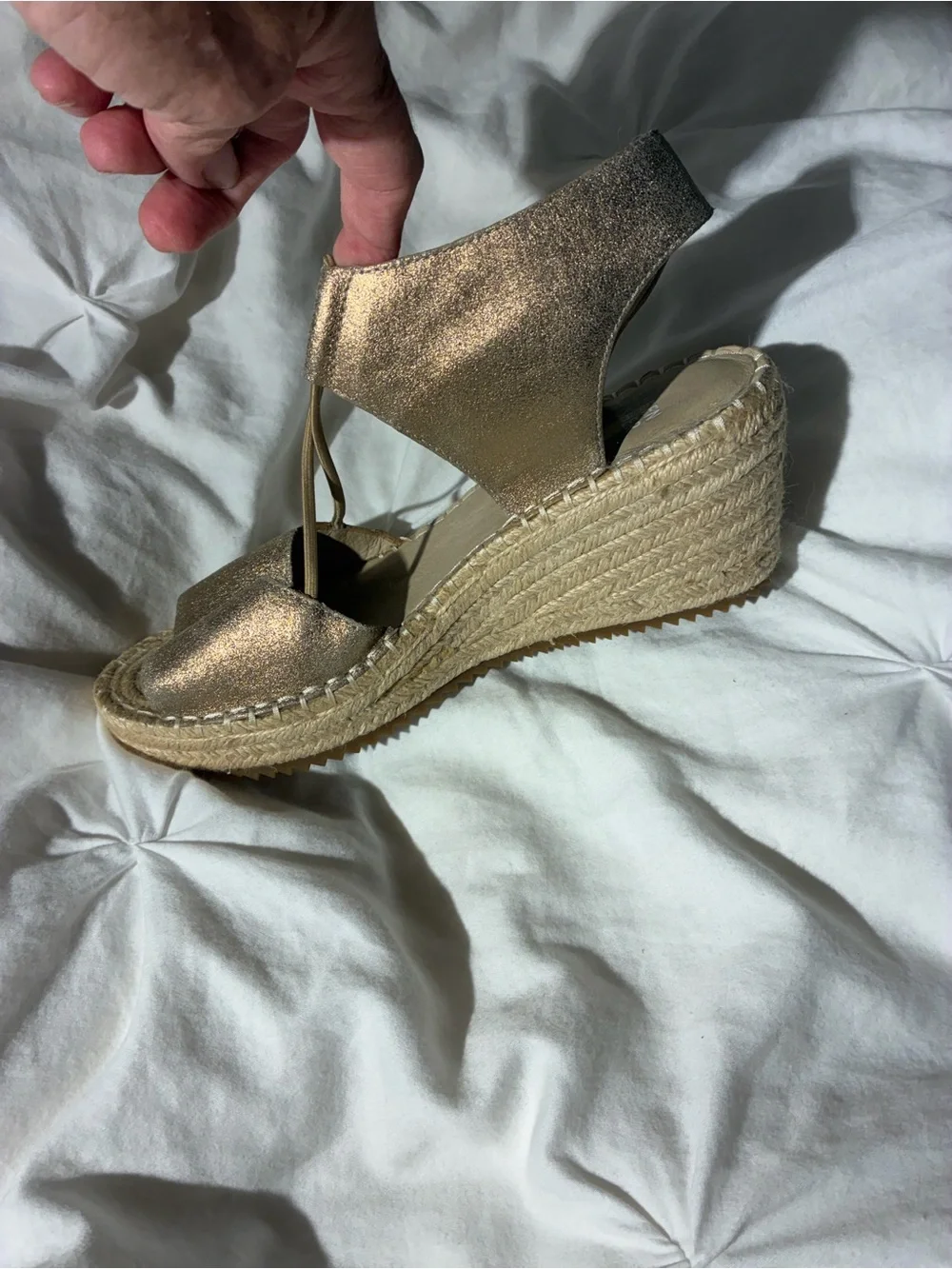 Eileen Fisher Metallic Gold leather Espadrille Wedge Slingbacks NWOT 8.5